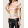 image:imageAllegra K Womens 80s Disco Outfit Party Club Sparkly Rainbow Metallic TopBright Pink