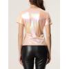 image:imageAllegra K Womens 80s Disco Outfit Party Club Sparkly Rainbow Metallic TopBright Pink