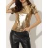 image:imageAllegra K Womens 80s Disco Outfit Party Club Sparkly Rainbow Metallic TopMetallic Gold