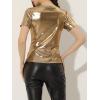 image:imageAllegra K Womens 80s Disco Outfit Party Club Sparkly Rainbow Metallic TopMetallic Gold