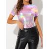 image:imageAllegra K Womens 80s Disco Outfit Party Club Sparkly Rainbow Metallic TopRose Pink