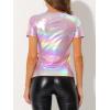 image:imageAllegra K Womens 80s Disco Outfit Party Club Sparkly Rainbow Metallic TopRose Pink