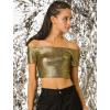 image:imageAllegra K Womens Halloween Off Shoulder Party Club Slim Fit Shiny Metallic Crop TopBlackgold