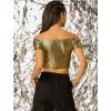 image:imageAllegra K Womens Halloween Off Shoulder Party Club Slim Fit Shiny Metallic Crop TopBlackgold