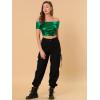 image:imageAllegra K Womens Halloween Off Shoulder Party Club Slim Fit Shiny Metallic Crop TopGreen