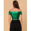 image:imageAllegra K Womens Halloween Off Shoulder Party Club Slim Fit Shiny Metallic Crop TopGreen