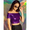image:imageAllegra K Womens Halloween Off Shoulder Party Club Slim Fit Shiny Metallic Crop TopPurple