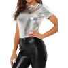image:imageAllegra K Womens 80s Disco Outfit Party Club Sparkly Rainbow Metallic TopBright Silver