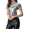 image:imageAllegra K Womens 80s Disco Outfit Party Club Sparkly Rainbow Metallic TopGray Silver