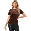 image:imageAllegra K Womens Christmas Velvet Top Crew Neck Short Sleeve Casual TShirtDark Brown