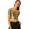 image:imageAllegra K Womens Halloween Off Shoulder Party Club Slim Fit Shiny Metallic Crop TopBlackgold