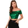 image:imageAllegra K Womens Halloween Off Shoulder Party Club Slim Fit Shiny Metallic Crop TopGreen