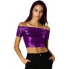 image:imageAllegra K Womens Halloween Off Shoulder Party Club Slim Fit Shiny Metallic Crop TopPurple