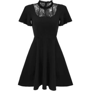 image:imageAllegra K Gothic Dress for Women Halloween Party Dress with Lace Mock Neck ALine Vintage Cocktail DressesBlack