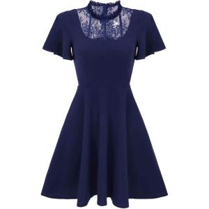 image:imageAllegra K Gothic Dress for Women Halloween Party Dress with Lace Mock Neck ALine Vintage Cocktail DressesDark Blue