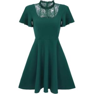 image:imageAllegra K Gothic Dress for Women Halloween Party Dress with Lace Mock Neck ALine Vintage Cocktail DressesDark Green