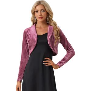 image:imageAllegra K Long Sleeve Velvet Shrug Top for Womens Open Front Cocktail Party Cropped Bolero CardiganViolet