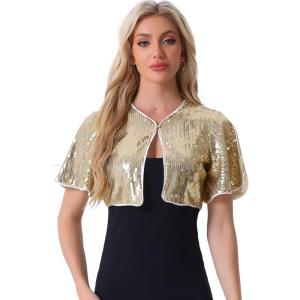 image:imageAllegra K Sequin Bolero for Womens Sparkly Crop Glitter Formal Shrug for Evening DressesLight Gold