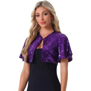 image:imageAllegra K Sequin Bolero for Womens Sparkly Crop Glitter Formal Shrug for Evening DressesPurple