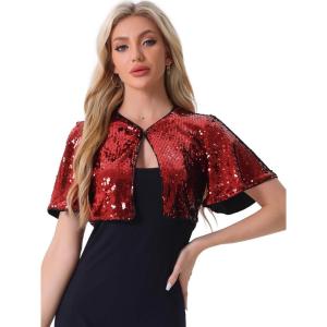image:imageAllegra K Sequin Bolero for Womens Sparkly Crop Glitter Formal Shrug for Evening DressesRed