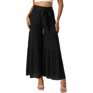image:imageAllegra K Womens 2026 Summer Wide Leg Palazzo Pants High Waisted Flowy Trendy Casual Lounge Boho Beach Ruffles TrousersBlack