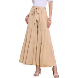 image:imageAllegra K Womens 2026 Summer Wide Leg Palazzo Pants High Waisted Flowy Trendy Casual Lounge Boho Beach Ruffles TrousersLight Khaki