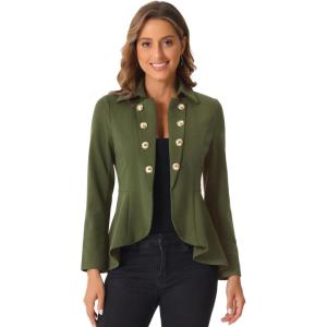 image:imageAllegra K Womens Casual Jacket Steampunk High Low Hem Open Front Long Sleeves Work Peplum BlazerArmy Green