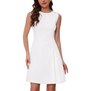 image:imageAllegra K Tweed Dress for Womens Sleeveless Crew Neck Side Pleated ALine Elegant Work DressesWhite
