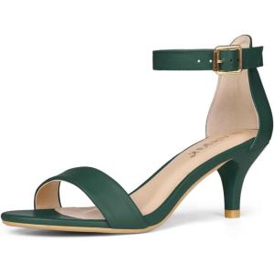 image:imageAllegra K Women Open Toe Kitten Heeled Ankle Strap Dark Green Sandals 10 m US