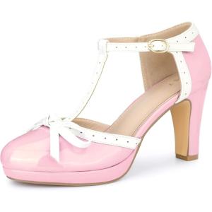 image:imageAllegra K Womens Platform Bow Chunky Heels TStrap Mary Janes PumpsPink