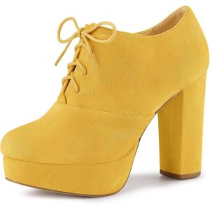 image:imageAllegra K Womens Platform Chunky Heel Lace Up Yellow Booties 6 M US