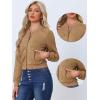 image:imageAllegra K Faux Suede Cropped Coat for Womens Stand Collar Zip Up Biker Moto Bomber JacketsKhaki