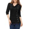 image:imageAllegra K Womens Cowl Neck Tops Long Sleeve Buttons Decor Tuinc Shirts Ruched TopBlack
