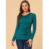 image:imageAllegra K Womens Cowl Neck Tops Long Sleeve Buttons Decor Tuinc Shirts Ruched TopBlue Green