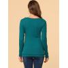 image:imageAllegra K Womens Cowl Neck Tops Long Sleeve Buttons Decor Tuinc Shirts Ruched TopBlue Green