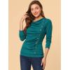 image:imageAllegra K Womens Cowl Neck Tops Long Sleeve Buttons Decor Tuinc Shirts Ruched TopBlue Green