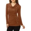 image:imageAllegra K Womens Cowl Neck Tops Long Sleeve Buttons Decor Tuinc Shirts Ruched TopBrown