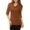 image:imageAllegra K Womens Cowl Neck Tops Long Sleeve Buttons Decor Tuinc Shirts Ruched TopBrown
