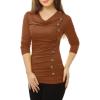 image:imageAllegra K Womens Cowl Neck Tops Long Sleeve Buttons Decor Tuinc Shirts Ruched TopBrown