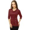 image:imageAllegra K Womens Cowl Neck Tops Long Sleeve Buttons Decor Tuinc Shirts Ruched TopBurgundy