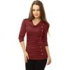 image:imageAllegra K Womens Cowl Neck Tops Long Sleeve Buttons Decor Tuinc Shirts Ruched TopBurgundy