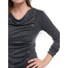 image:imageAllegra K Womens Cowl Neck Tops Long Sleeve Buttons Decor Tuinc Shirts Ruched TopDark Gray