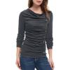 image:imageAllegra K Womens Cowl Neck Tops Long Sleeve Buttons Decor Tuinc Shirts Ruched TopDark Gray