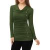 image:imageAllegra K Womens Cowl Neck Tops Long Sleeve Buttons Decor Tuinc Shirts Ruched TopGreen