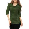 image:imageAllegra K Womens Cowl Neck Tops Long Sleeve Buttons Decor Tuinc Shirts Ruched TopGreen