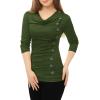 image:imageAllegra K Womens Cowl Neck Tops Long Sleeve Buttons Decor Tuinc Shirts Ruched TopGreen