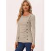 image:imageAllegra K Womens Cowl Neck Tops Long Sleeve Buttons Decor Tuinc Shirts Ruched TopKhaki