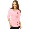 image:imageAllegra K Womens Cowl Neck Tops Long Sleeve Buttons Decor Tuinc Shirts Ruched TopLight Pink