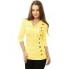 image:imageAllegra K Womens Cowl Neck Tops Long Sleeve Buttons Decor Tuinc Shirts Ruched TopLight Yellow