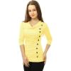 image:imageAllegra K Womens Cowl Neck Tops Long Sleeve Buttons Decor Tuinc Shirts Ruched TopLight Yellow